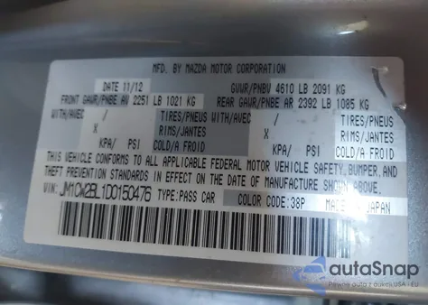 2013 Mazda 5 z USA, uszkodzony, nr VIN JM1CW2BL1D0150476